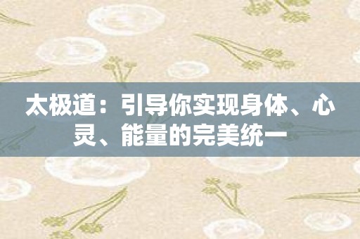 太极道：引导你实现身体、心灵、能量的完美统一