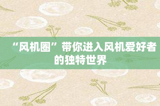 “风机圈”带你进入风机爱好者的独特世界