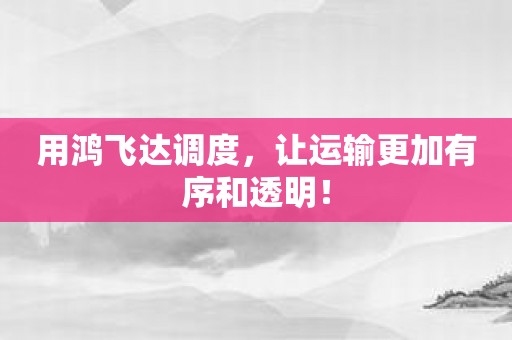 用鸿飞达调度，让运输更加有序和透明！