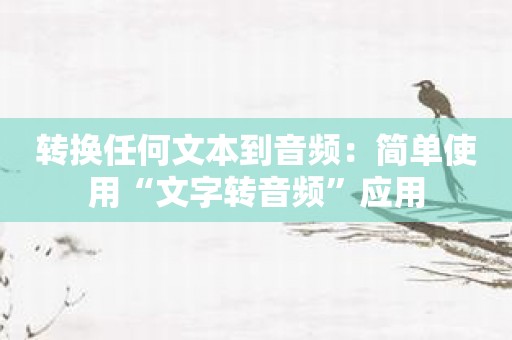 转换任何文本到音频：简单使用“文字转音频”应用