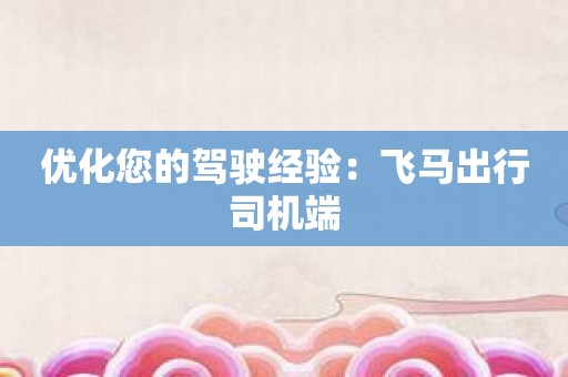 优化您的驾驶经验：飞马出行司机端