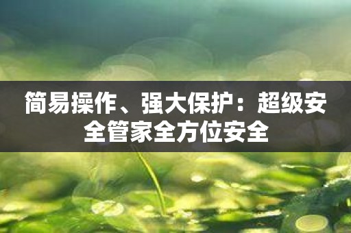 简易操作、强大保护：超级安全管家全方位安全
