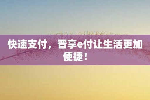 快速支付，晋享e付让生活更加便捷！