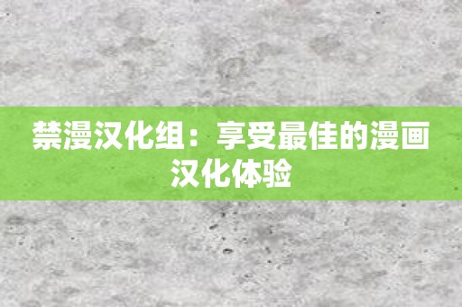 禁漫汉化组：享受最佳的漫画汉化体验
