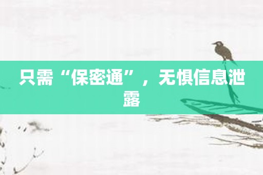 只需“保密通”，无惧信息泄露