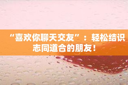“喜欢你聊天交友”：轻松结识志同道合的朋友！