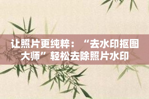 让照片更纯粹：“去水印抠图大师”轻松去除照片水印