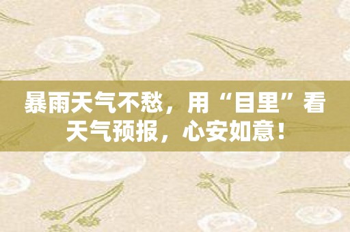 暴雨天气不愁，用“目里”看天气预报，心安如意！