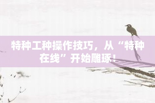 特种工种操作技巧，从“特种在线”开始雕琢！