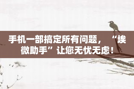 手机一部搞定所有问题， “埃微助手”让您无忧无虑！