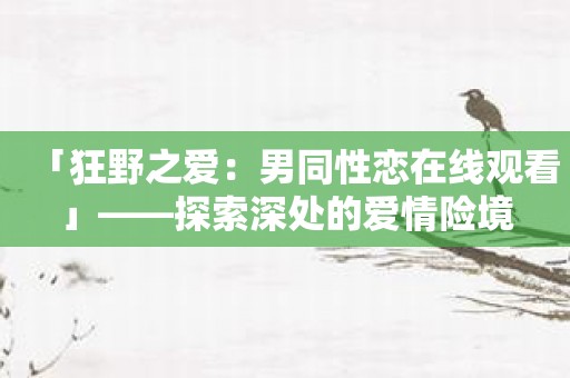 「狂野之爱：男同性恋在线观看」——探索深处的爱情险境