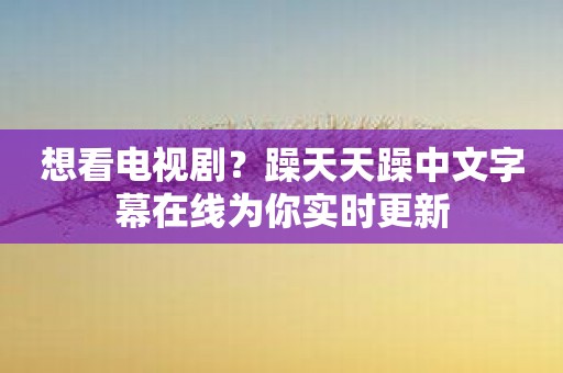 想看电视剧？躁天天躁中文字幕在线为你实时更新