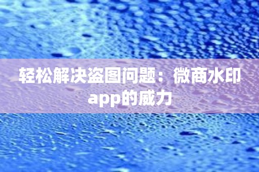 轻松解决盗图问题：微商水印app的威力