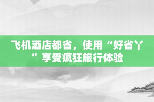 飞机酒店都省，使用“好省丫”享受疯狂旅行体验
