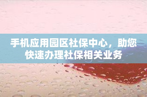 手机应用园区社保中心，助您快速办理社保相关业务