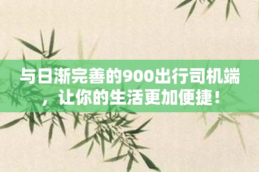 与日渐完善的900出行司机端，让你的生活更加便捷！
