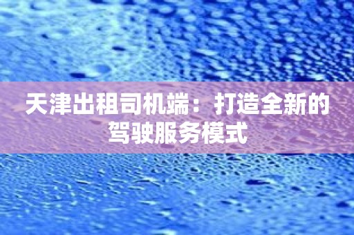 天津出租司机端：打造全新的驾驶服务模式