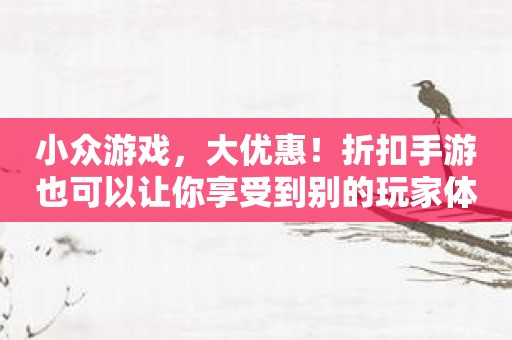 小众游戏，大优惠！折扣手游也可以让你享受到别的玩家体验不到的游戏！