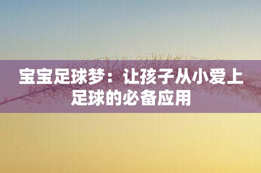 宝宝足球梦：让孩子从小爱上足球的必备应用