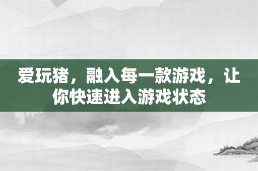 爱玩猪，融入每一款游戏，让你快速进入游戏状态