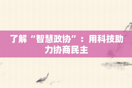 了解“智慧政协”：用科技助力协商民主