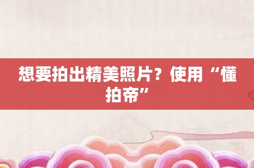 想要拍出精美照片？使用“懂拍帝”
