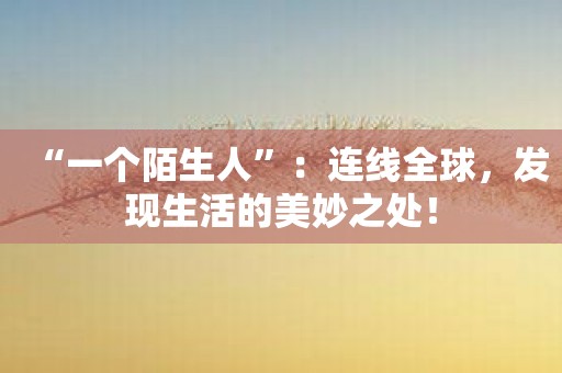 “一个陌生人”：连线全球，发现生活的美妙之处！