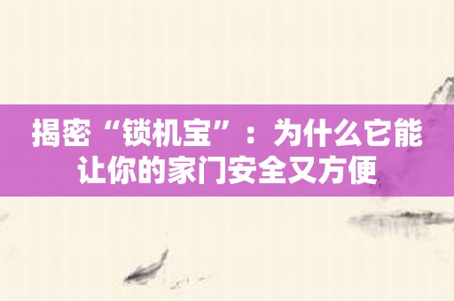 揭密“锁机宝”：为什么它能让你的家门安全又方便