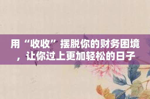 用“收收”摆脱你的财务困境，让你过上更加轻松的日子
