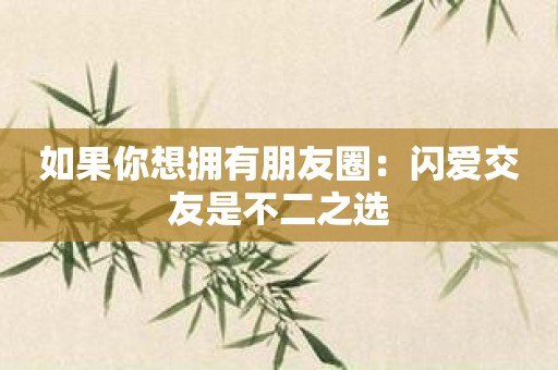 如果你想拥有朋友圈：闪爱交友是不二之选