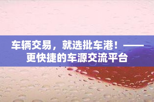 车辆交易，就选批车港！——更快捷的车源交流平台