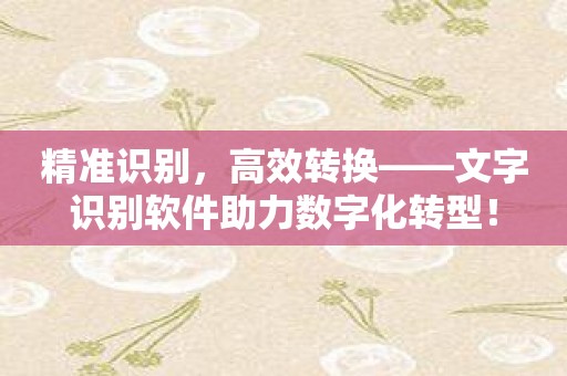 精准识别，高效转换——文字识别软件助力数字化转型！