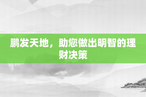 鹏发天地，助您做出明智的理财决策
