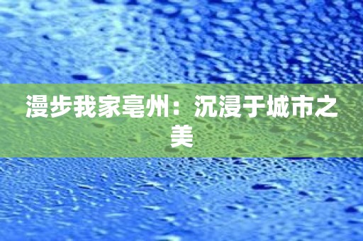 漫步我家亳州：沉浸于城市之美