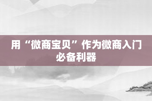 用“微商宝贝”作为微商入门必备利器