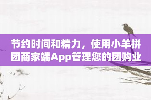 节约时间和精力，使用小羊拼团商家端App管理您的团购业务