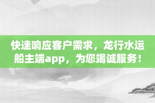 快速响应客户需求，龙行水运船主端app，为您竭诚服务！