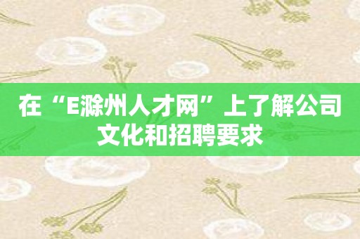 在“E滁州人才网”上了解公司文化和招聘要求