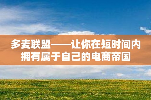 多麦联盟——让你在短时间内拥有属于自己的电商帝国