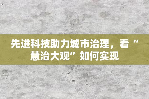 先进科技助力城市治理，看“慧治大观”如何实现