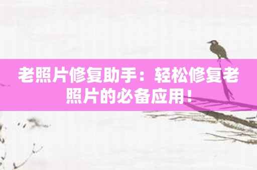 老照片修复助手：轻松修复老照片的必备应用！