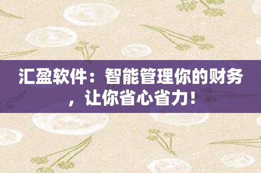 汇盈软件：智能管理你的财务，让你省心省力！