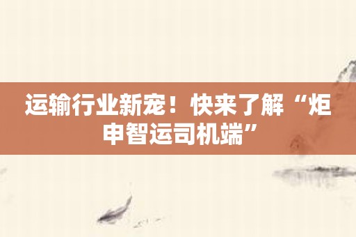 运输行业新宠！快来了解“炬申智运司机端”