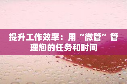 提升工作效率：用“微管”管理您的任务和时间