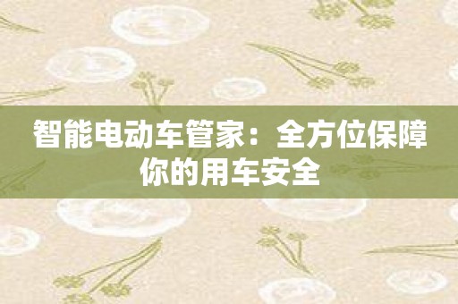 智能电动车管家：全方位保障你的用车安全
