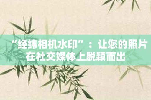 “经纬相机水印”：让您的照片在社交媒体上脱颖而出