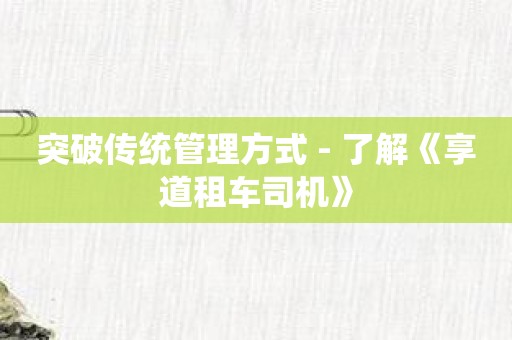 突破传统管理方式 - 了解《享道租车司机》