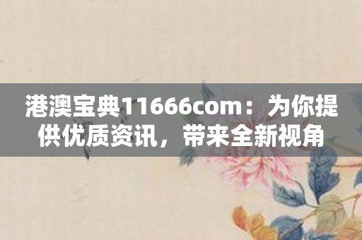 港澳宝典11666com：为你提供优质资讯，带来全新视角