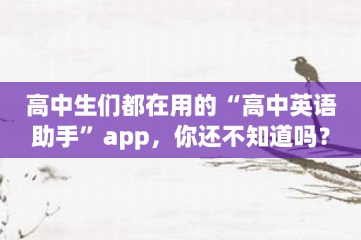 高中生们都在用的“高中英语助手”app，你还不知道吗？