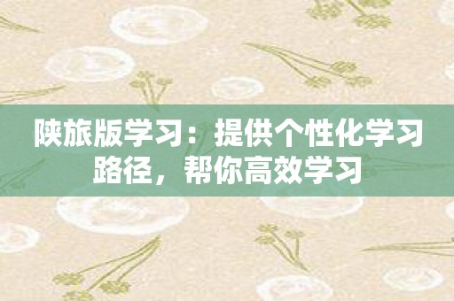 陕旅版学习：提供个性化学习路径，帮你高效学习